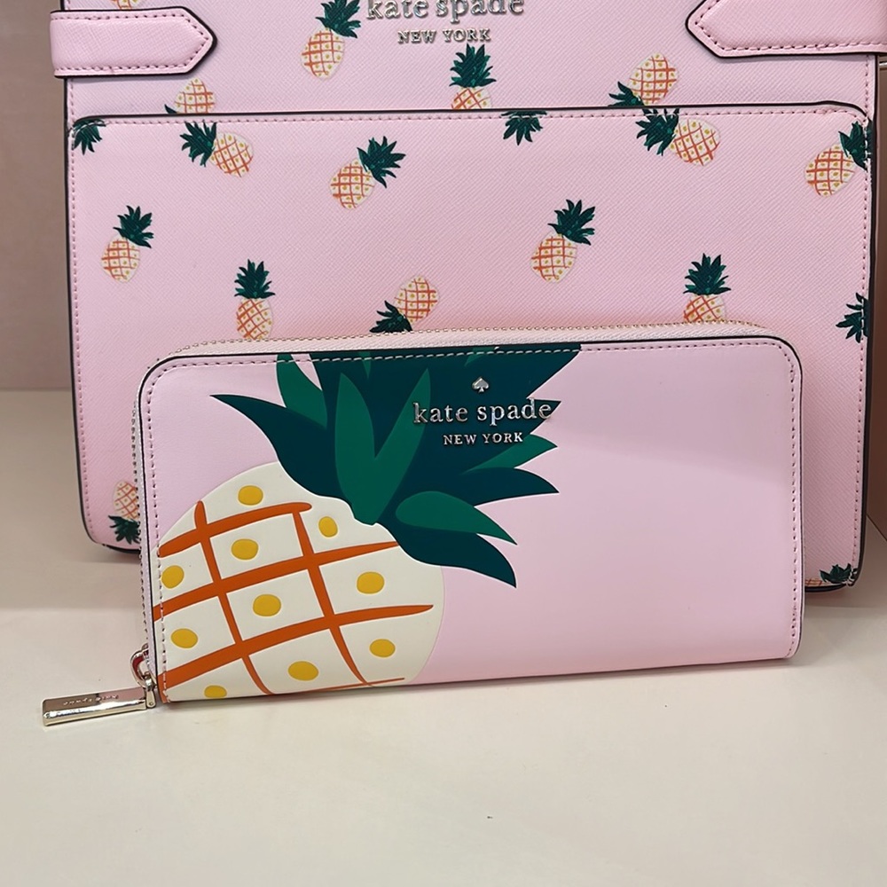 Kate Spade Pineapple Large Continental Wallet Pink Multi - Picture 10 of 16